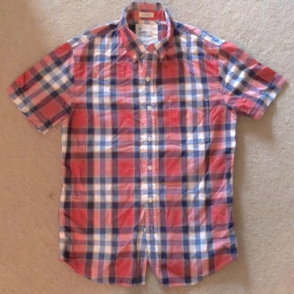 New Men's American Eagle Outfitters Short Sleeve Button Down Plaid Shirt